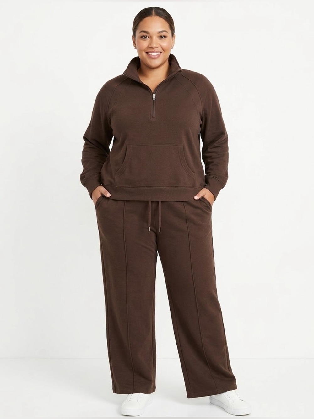 Maurices Woman XXL 0X Plus Sz Dark Brown Half-Zip Pullover Sweats Wide Leg Pants